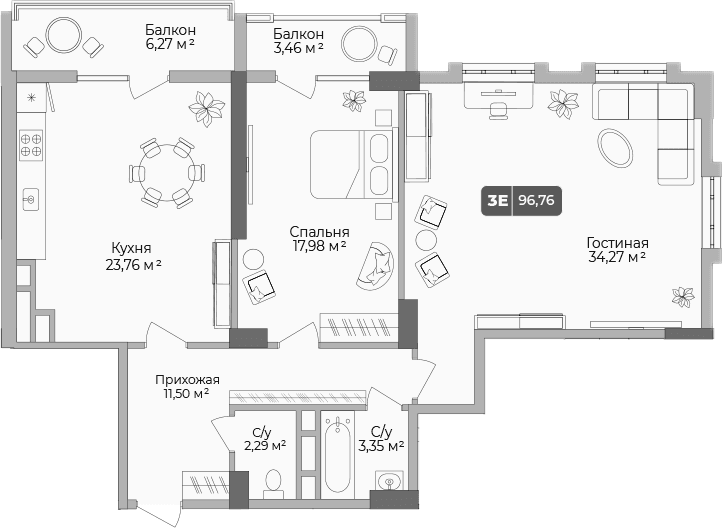 Продается 2-комн. квартира, 93.84 м²