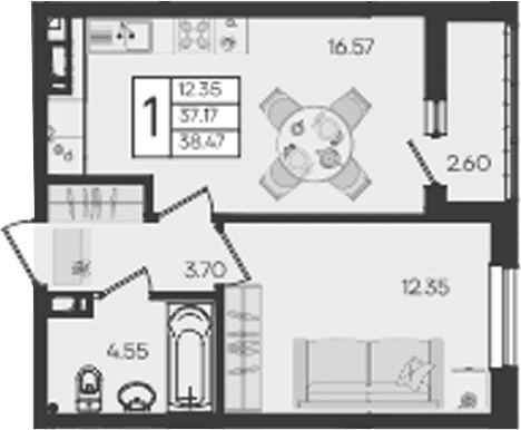 Продается 1-комн. квартира, 37.17 м²