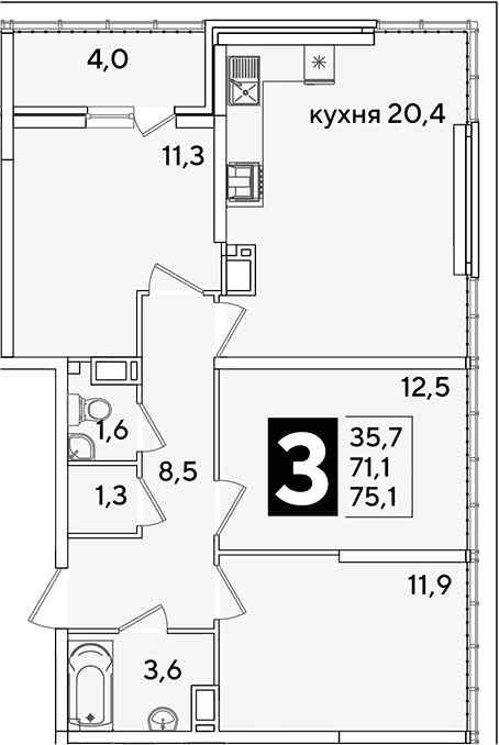 Продается 4-комн. квартира, 71.1 м²