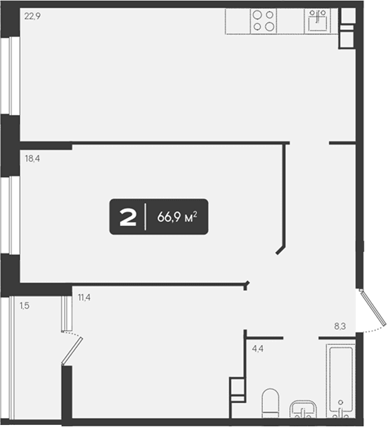 Продается 2-комн. квартира, 65.4 м²