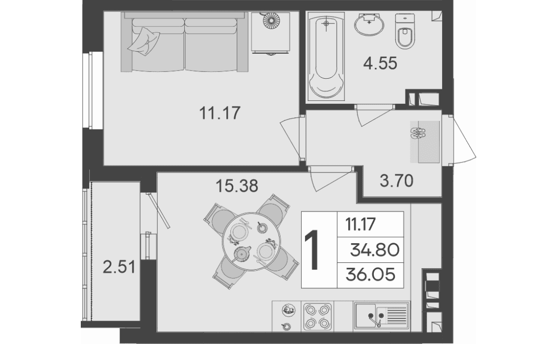 Продается 1-комн. квартира, 34.8 м²