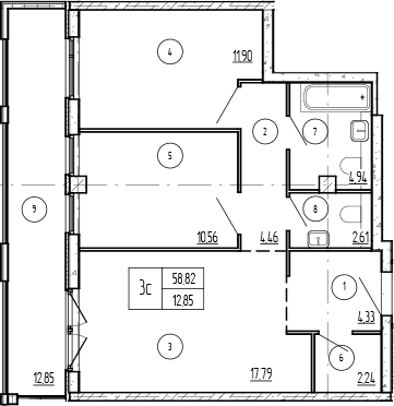 Продается 2-комн. квартира, 58.82 м²
