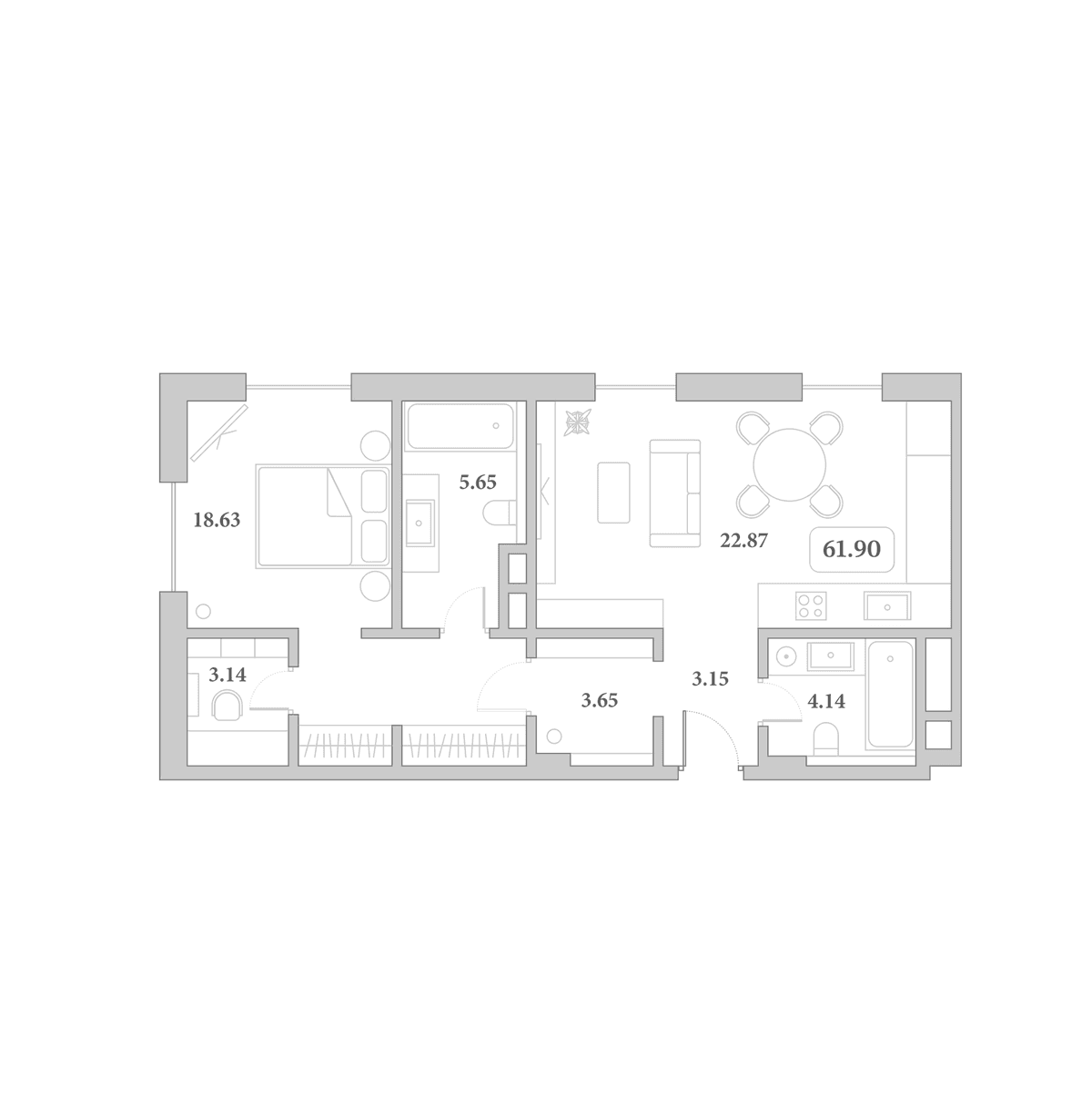 Продается 2-комн. квартира, 61.9 м²