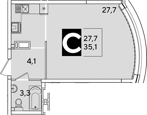 Продается 1-комн. квартира, 35.1 м²