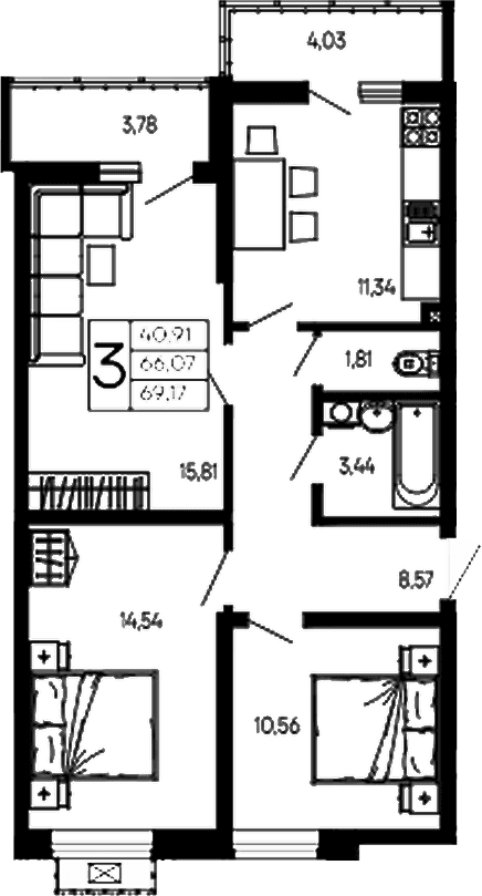 Продается 3-комн. квартира, 66.07 м²