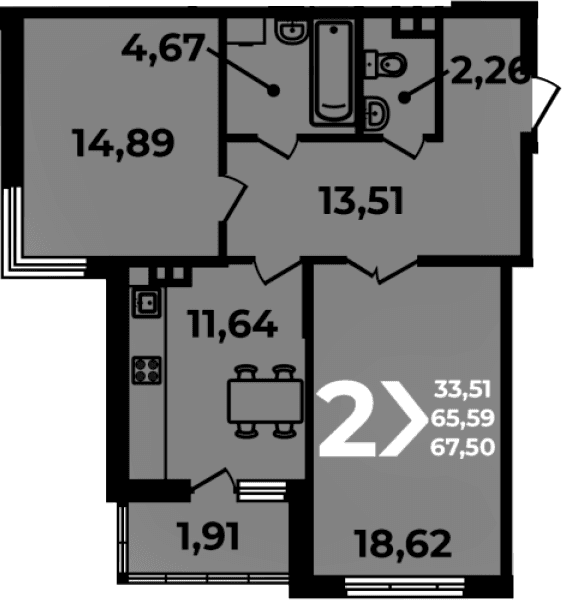 Продается 2-комн. квартира, 65.59 м²