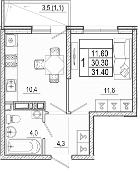 Продается 1-комн. квартира, 30.3 м²