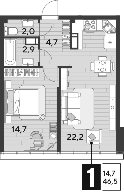 Продается 2-комн. квартира, 46.5 м²