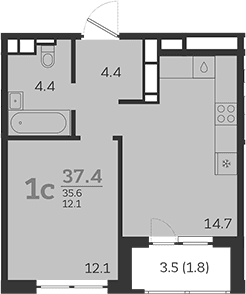 Продается 1-комн. квартира, 35.6 м²