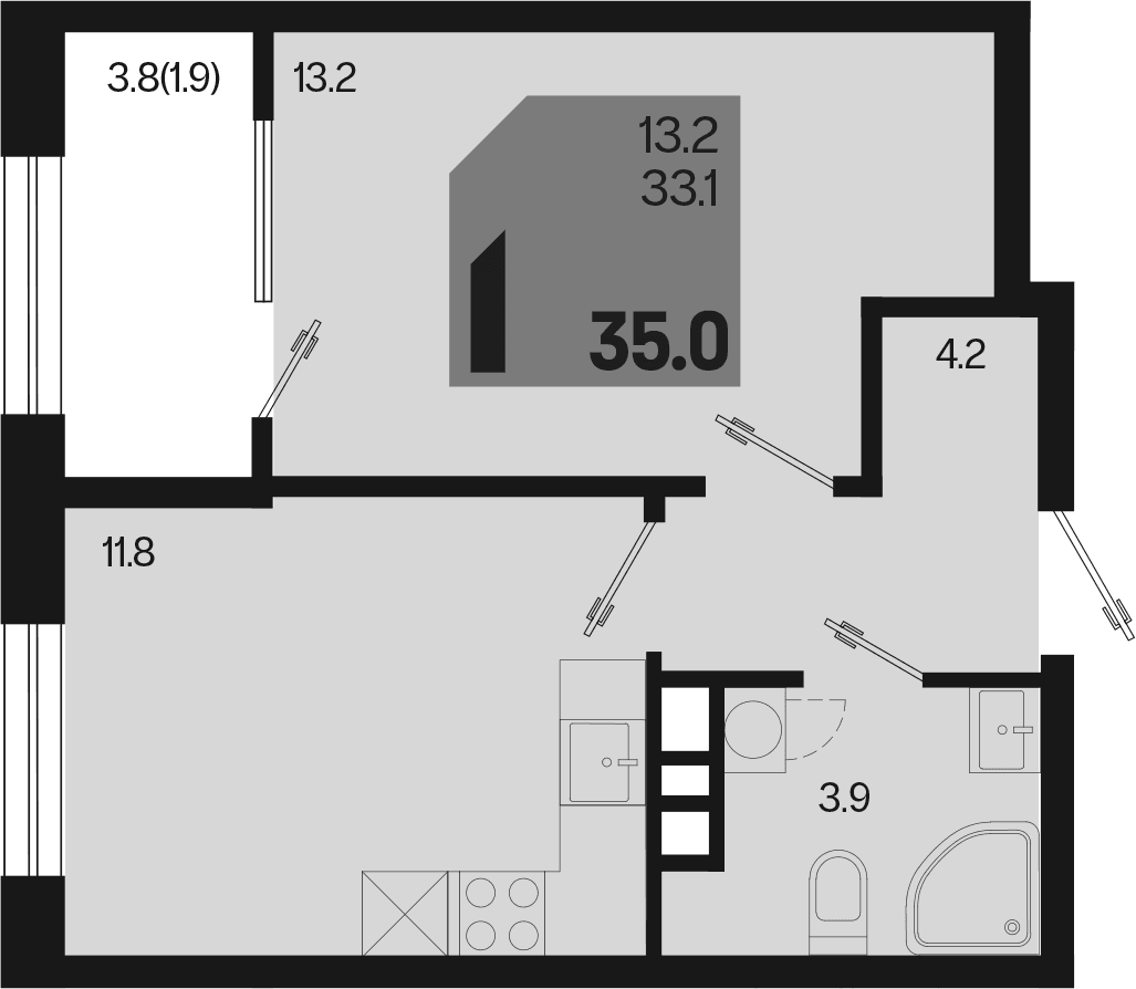 Продается 1-комн. квартира, 33.1 м²
