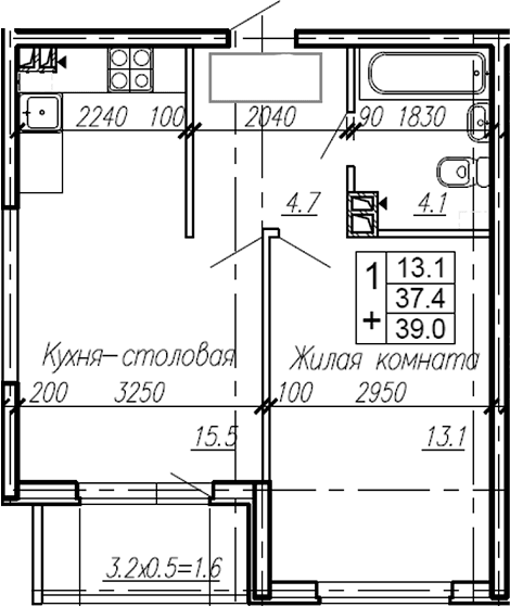 Продается 1-комн. квартира, 37.4 м²