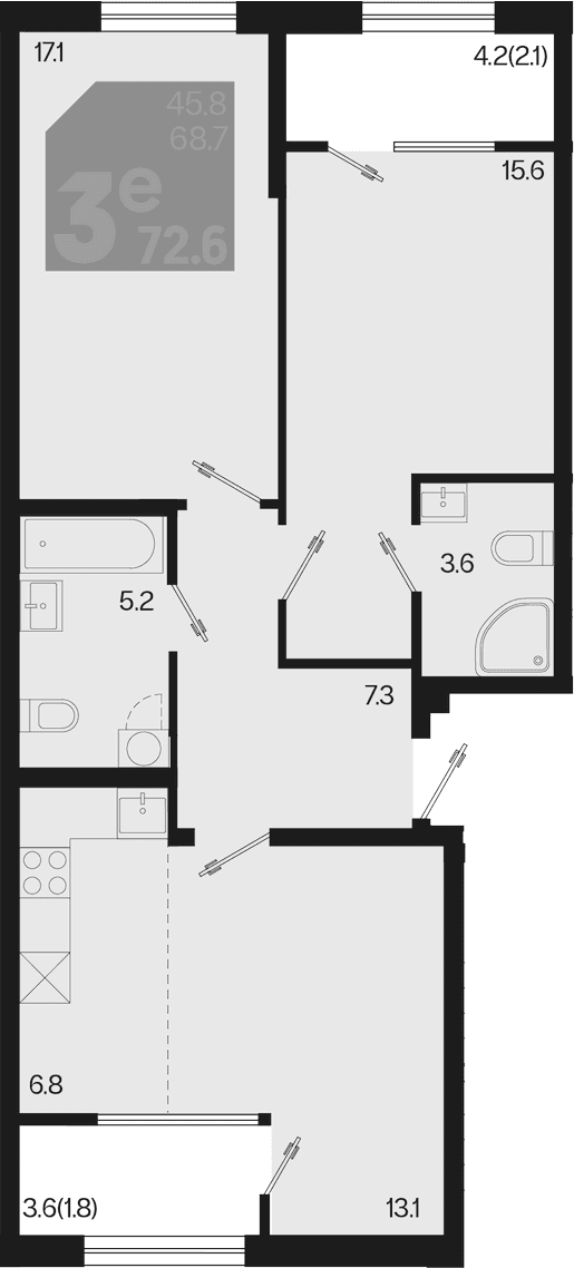 Продается 3-комн. квартира, 68.7 м²