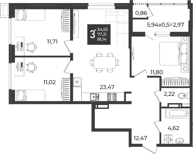 Продается 3-комн. квартира, 77.31 м²