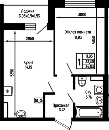 Продается 1-комн. квартира, 33.3 м²