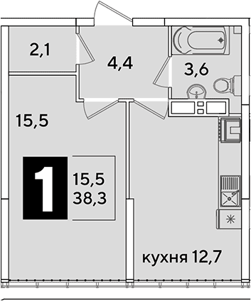 Продается 1-комн. квартира, 38.3 м²