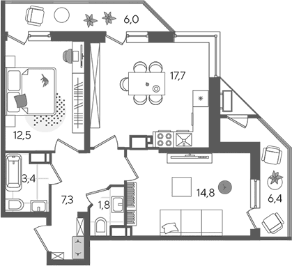 Продается 3-комн. квартира, 57.5 м²