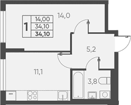 Продается 1-комн. квартира, 34.1 м²