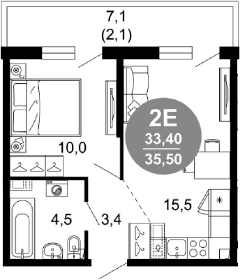 Продается 2-комн. квартира, 33.4 м²