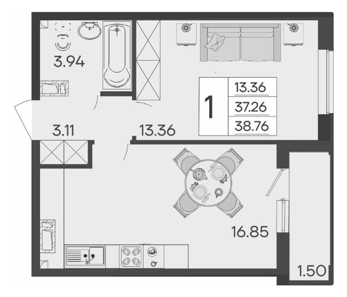 Продается 1-комн. квартира, 37.26 м²