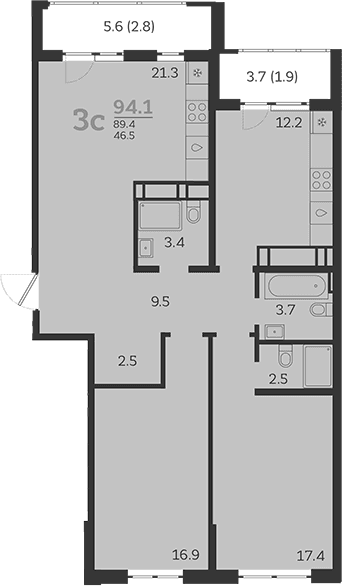 Продается 3-комн. квартира, 88.35 м²