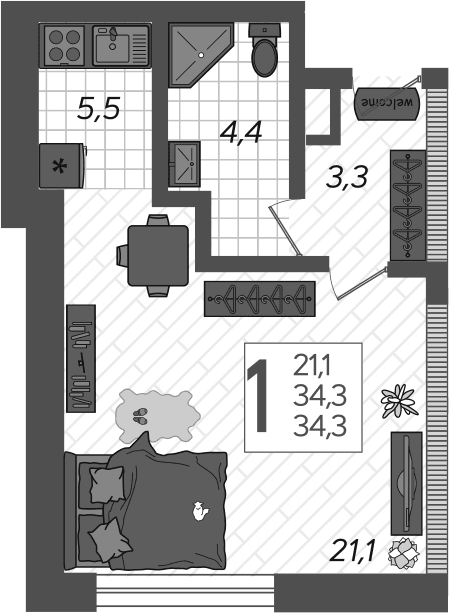 Продается 1-комн. квартира, 37.4 м²