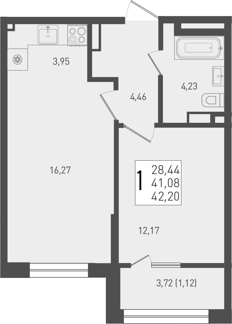 Продается 2-комн. квартира, 41.08 м²
