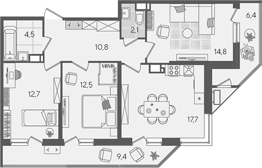 Продается 4-комн. квартира, 75.1 м²