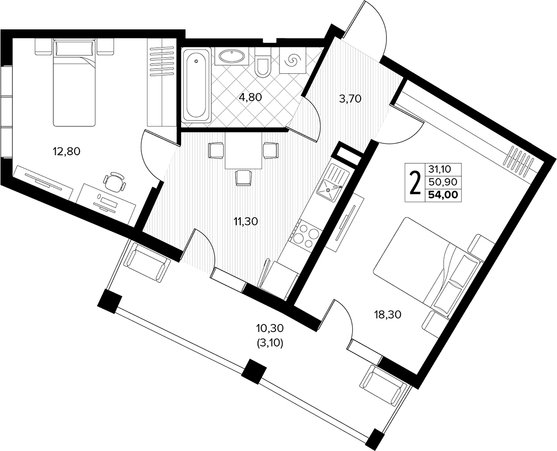 Продается 2-комн. квартира, 50.9 м²