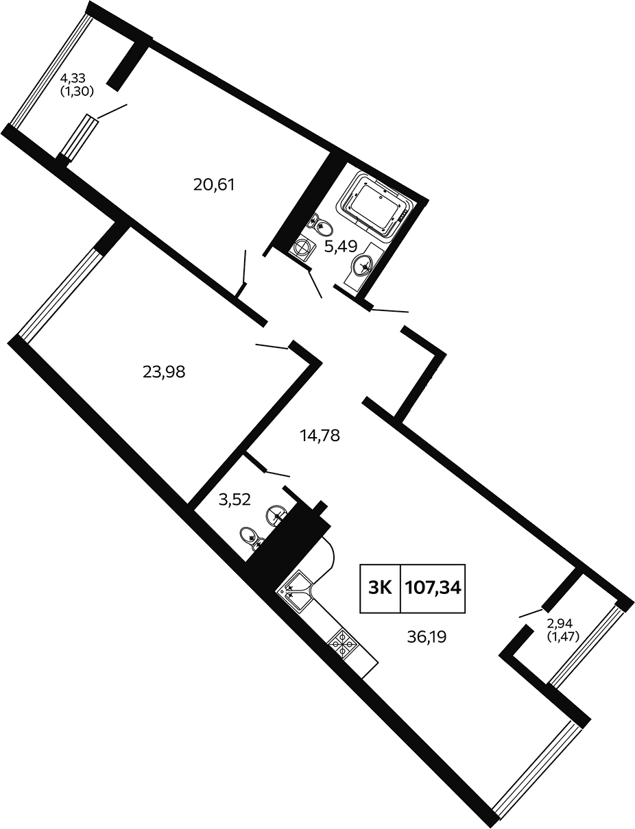 Продается 2-комн. квартира, 104.57 м²