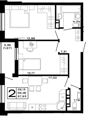 Продается 2-комн. квартира, 56.26 м²