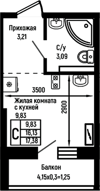Продается 1-комн. квартира, 16.13 м²