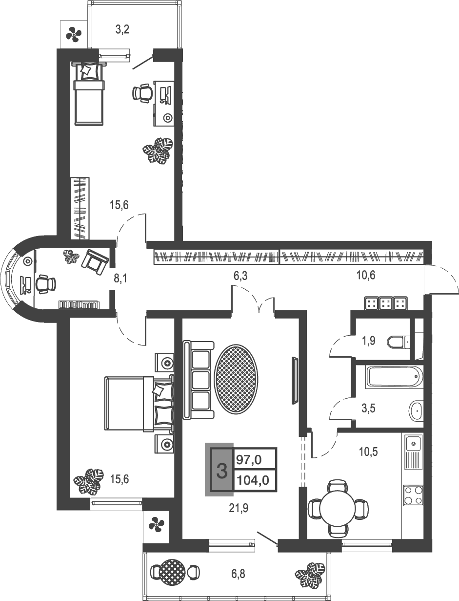 Продается 3-комн. квартира, 94 м²