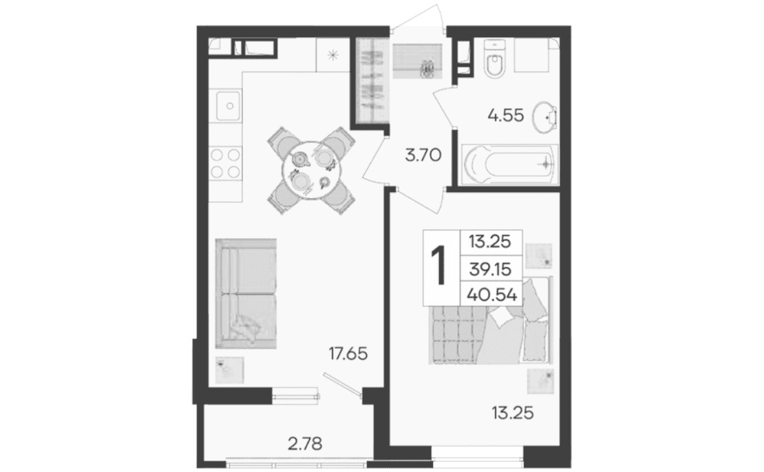 Продается 1-комн. квартира, 39.15 м²