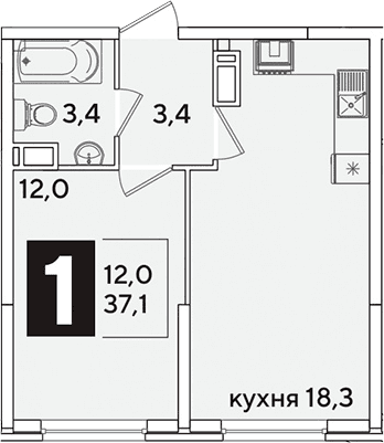 Продается 2-комн. квартира, 37.1 м²