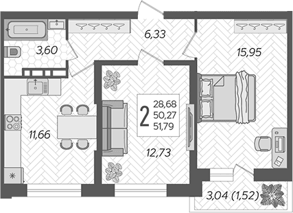 Продается 2-комн. квартира, 50.27 м²