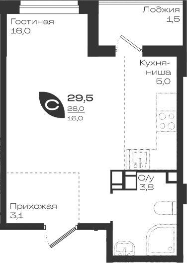 Продается 1-комн. квартира, 28 м²
