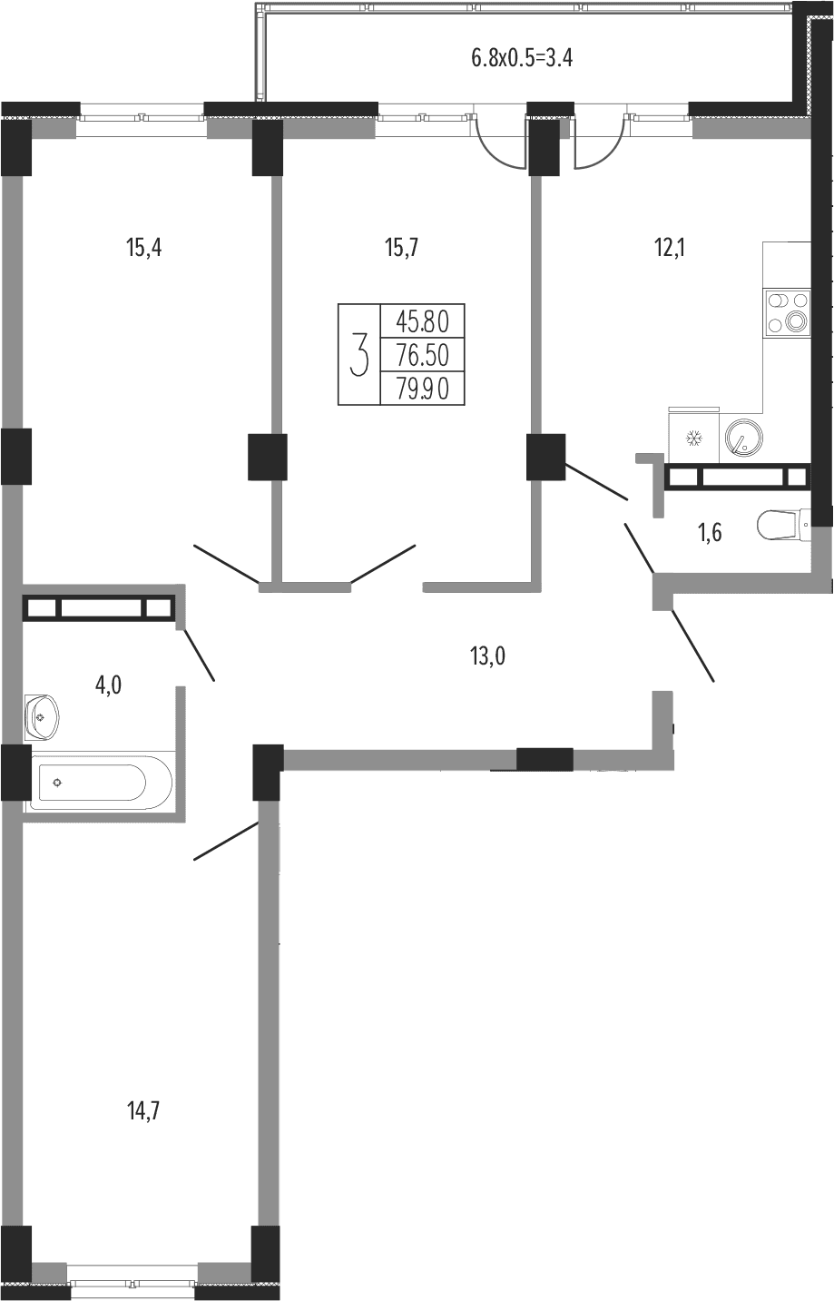 Продается 3-комн. квартира, 78.55 м²