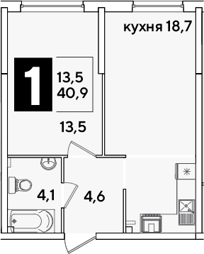 Продается 2-комн. квартира, 40.9 м²