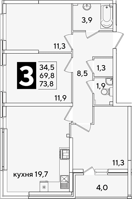 Продается 4-комн. квартира, 69.8 м²
