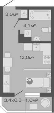 Продается 1-комн. квартира, 19.1 м²