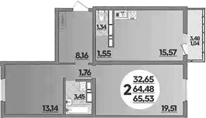 Продается 2-комн. квартира, 64.49 м²
