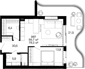 Продается 1-комн. квартира, 56.7 м²