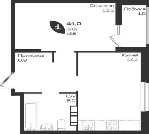 Продается 1-комн. квартира, 39.5 м²