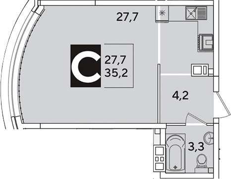 Продается 1-комн. квартира, 35.2 м²