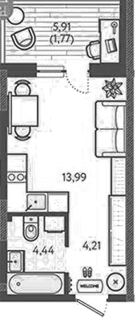Продается 1-комн. квартира, 22.64 м²