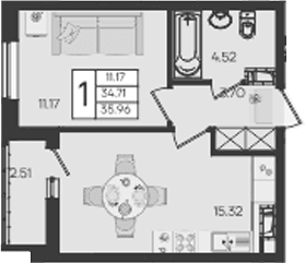 Продается 1-комн. квартира, 34.71 м²