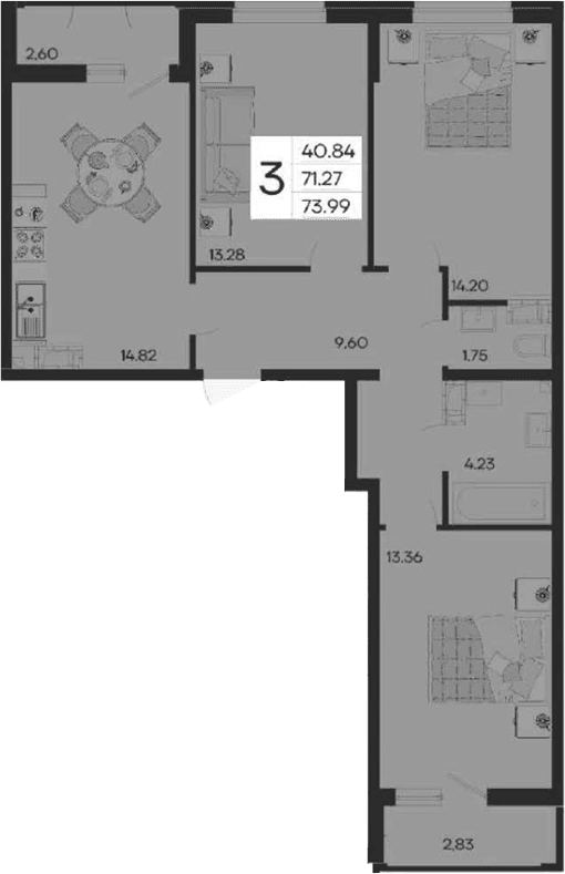 Продается 3-комн. квартира, 71.27 м²