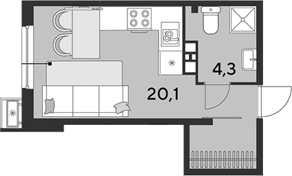 Продается 1-комн. квартира, 24.4 м²