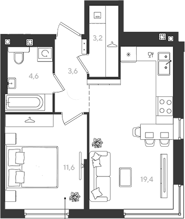 Продается 1-комн. квартира, 42.4 м²