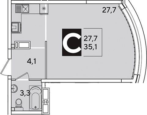 Продается 1-комн. квартира, 35.1 м²